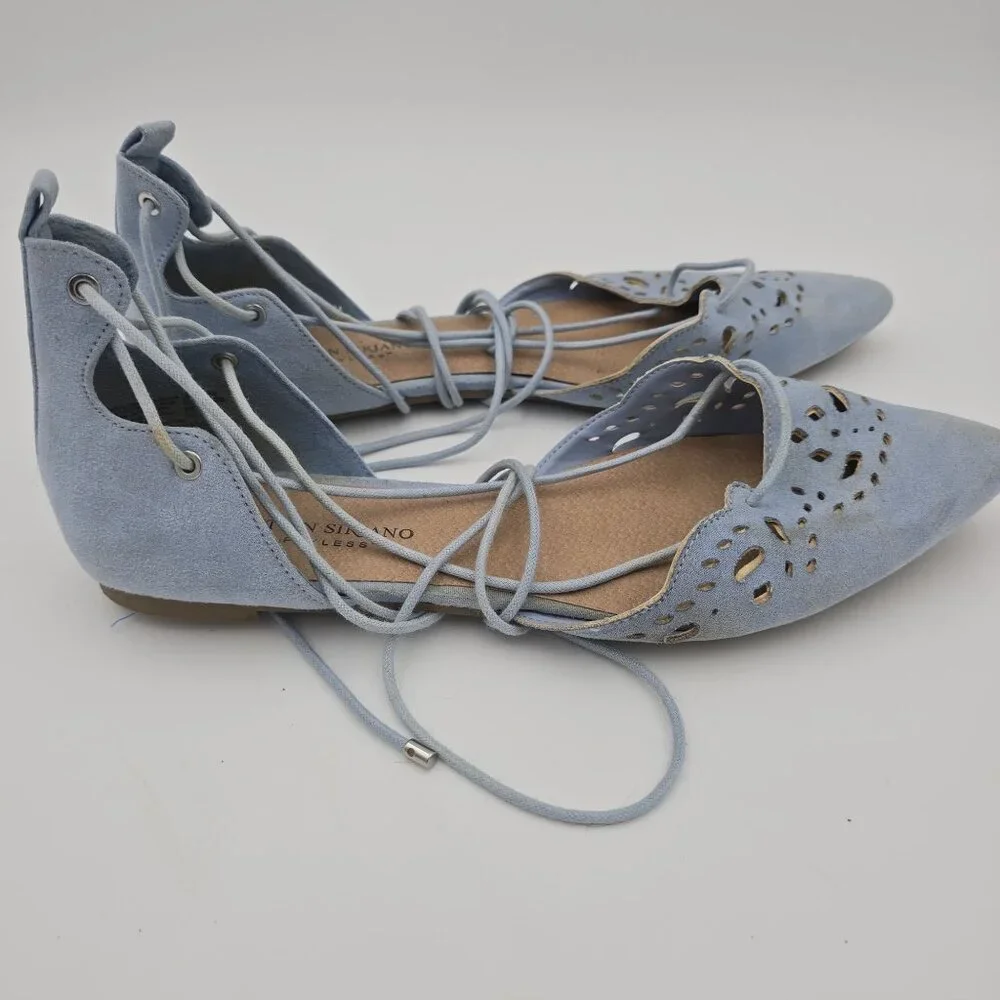 Steve Madden Ghinesa Womens Flats Size 10 Light Blue Suede Lace-Up Pre-Owned - Picture 5 of 7